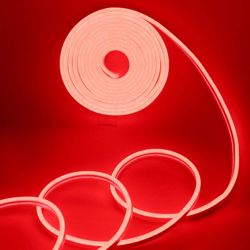YM EBright YM E-Bright Red Led Neon Strip Light 12V Silicone Indoor Outdoor 16.4Ft 600SMD Waterproof Flexible for Signboard Bar Home TV Kitchen Bedroom Wedding Event Party Holiday Decoration (No Power Adapter) - Image 1